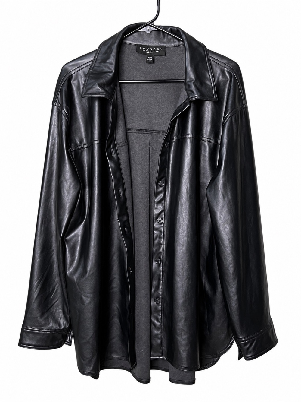 Laundry by Shelli Segal Black Faux Leather Shacket Oversized Button Front XL